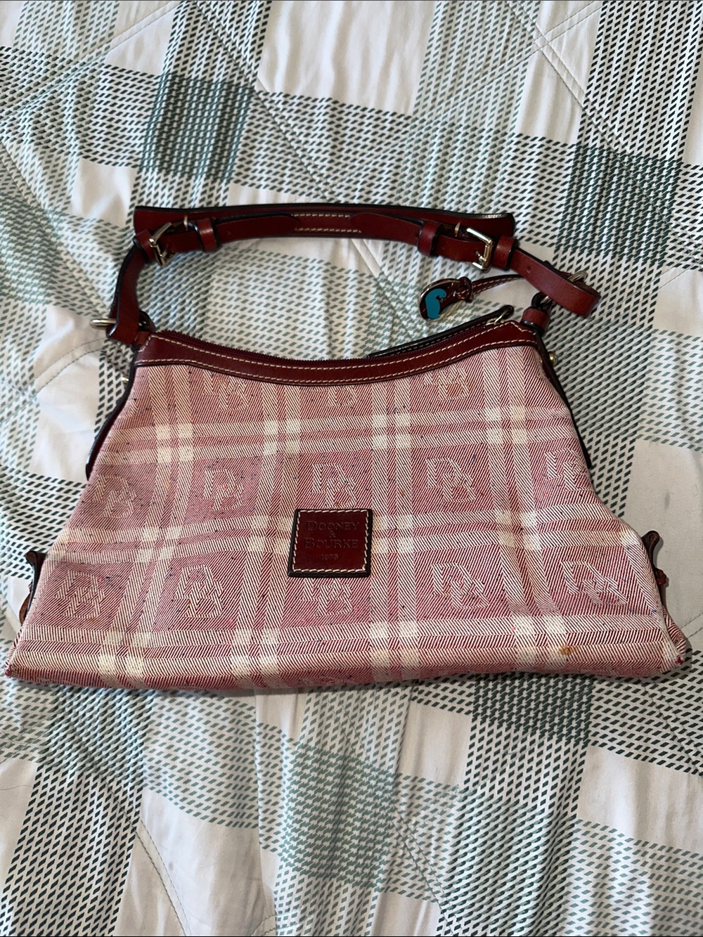 Dooney & Bourke Pink Plaid Shoulder Bag with Brown Trim